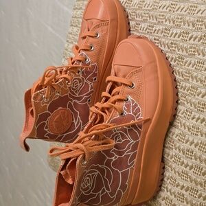 Converse Orange Platform Chuck Taylor with Floral Outline